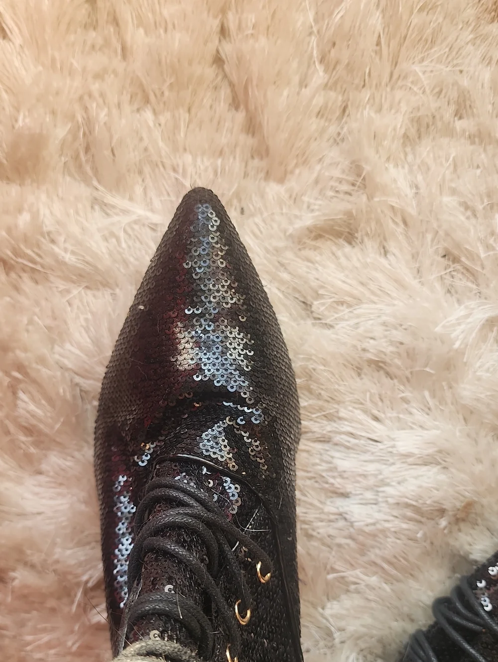 ♥️LIKE NEW Black Sequin Over-the-Knee Lace-Up Stiletto Boots!